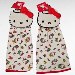 Sleigh Bell Bistro Hello Kitty Kitchen towel Set of 2 Red and White